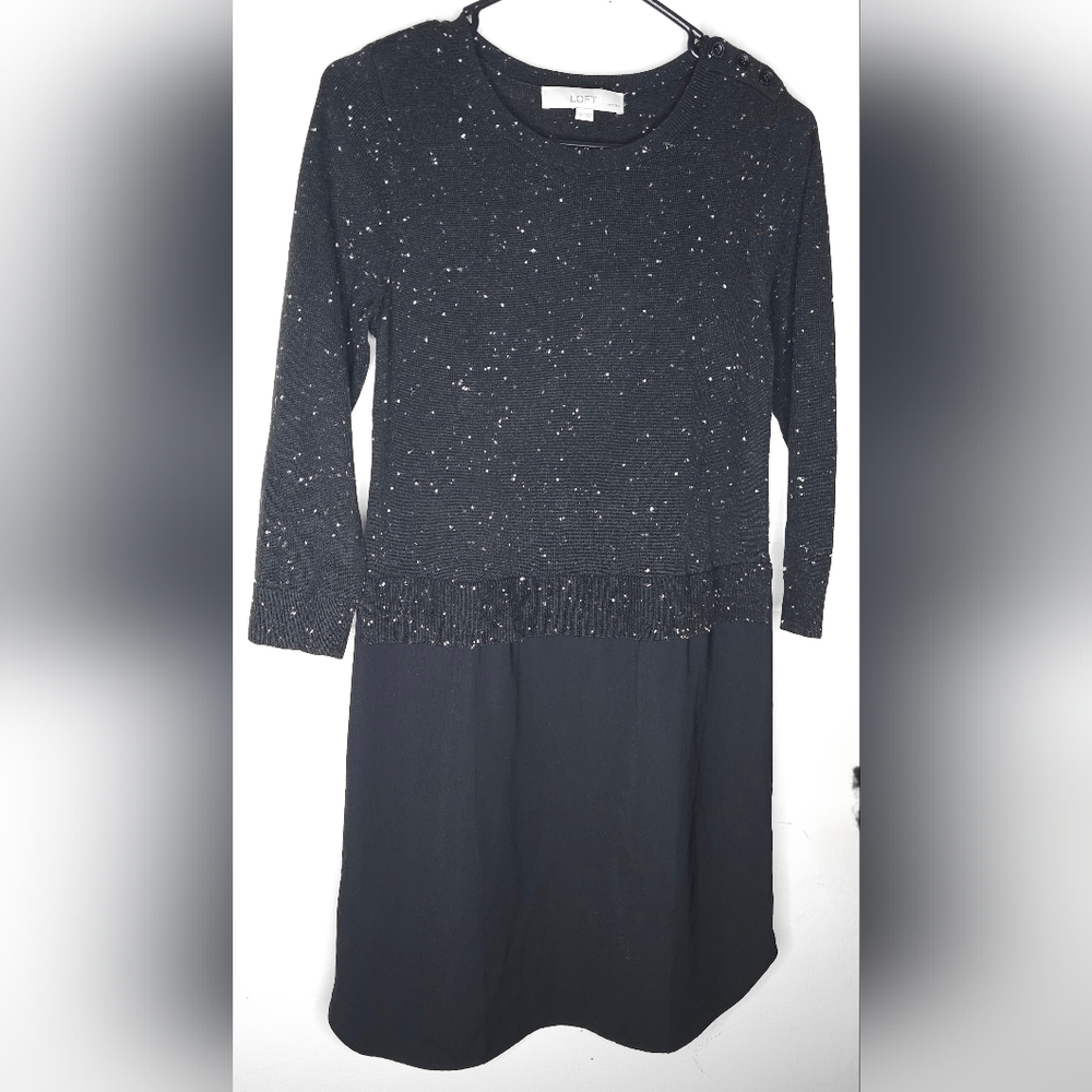 Loft Dress Women's XSP Mixed Media Sweater Dress Black with White